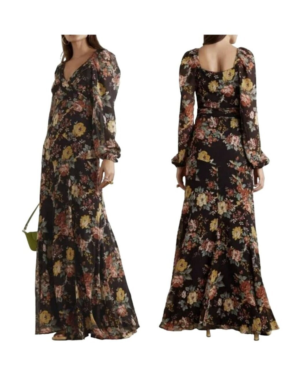Veronica Beard $898 Silk Maxi Dress Avani Floral Chiffon Puff Sleeve Sz 2 NWT - Picture 2 of 11